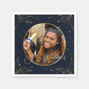 Elegant Navy Gold Congratulations Graduation Party Napkin