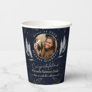Elegant Navy Gold Congratulations Graduation Party Paper Cups