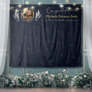 Elegant Navy Gold Congratulations Graduation Party Tapestry