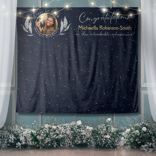 Elegant Navy Gold Congratulations Graduation Party Tapestry (Creator Uploaded)