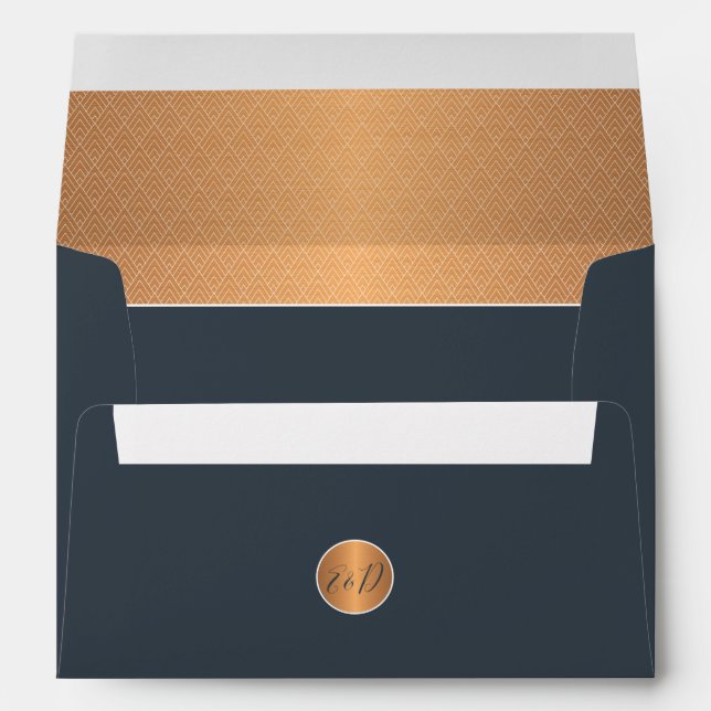Elegant navy gold couple monogram wedding envelope (Back (Bottom))