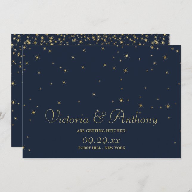 Elegant Navy & Gold Falling Stars Save The Date (Front/Back)