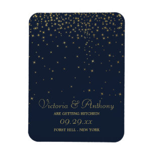 Elegant Navy & Gold Falling Stars Save The Date Magnet