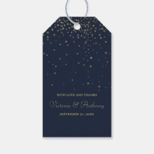 Elegant Navy & Gold Falling Stars Wedding Favour Gift Tags