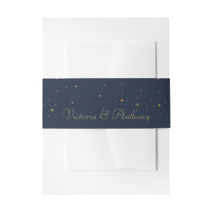 Elegant Navy & Gold Falling Stars Wedding Invitation Belly Band