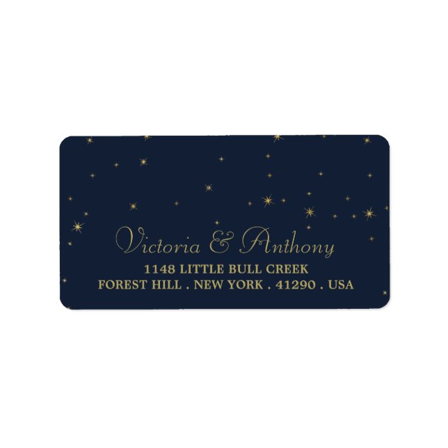 Elegant Navy & Gold Falling Stars Wedding Label (Front)