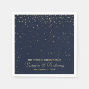 Elegant Navy & Gold Falling Stars Wedding Napkin