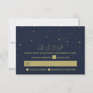 Elegant Navy & Gold Falling Stars Wedding RSVP Card