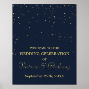 Elegant Navy/Gold Falling Stars Wedding Welcome Poster