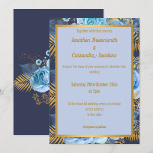 ELEGANT NAVY GOLD FLORAL WEDDING INVITATION
