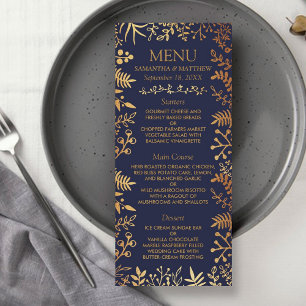 Elegant Navy & Gold Floral Wedding Menu