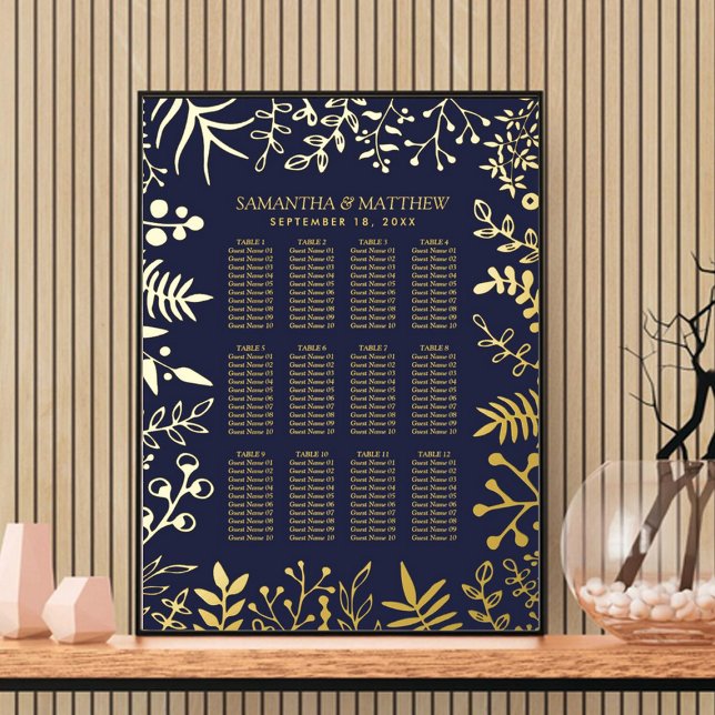 Elegant Navy & Gold Floral Wedding Seating Chart (Creator Uploaded)