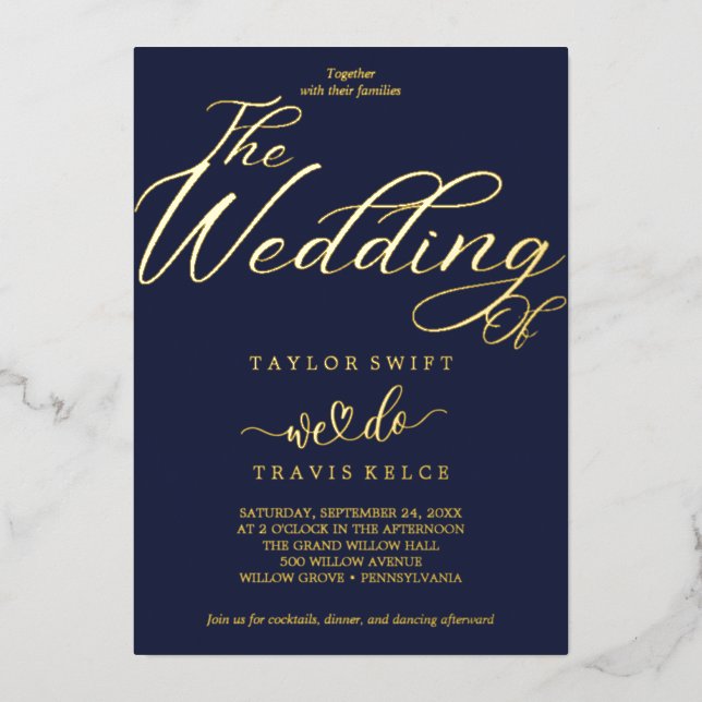 Elegant Navy & Gold Foil Wedding  (Front)