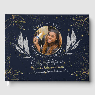Elegant Navy Gold Graduation  Guest Book