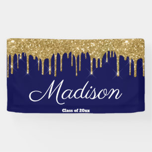 Elegant Navy Gold Graduation Party Class of 2025 Banner