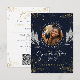 Elegant Navy Gold Graduation Party RSVP Card