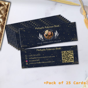 Elegant Navy Gold Graduation QR Code Calling Card