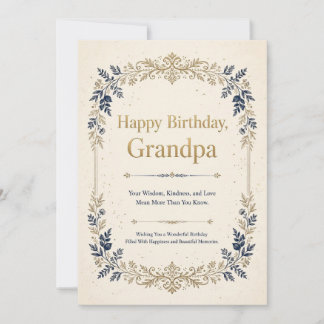 Elegant Navy Gold Happy Birthday Grandpa Card 