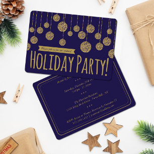Elegant Navy & Gold Holiday Party Invitation
