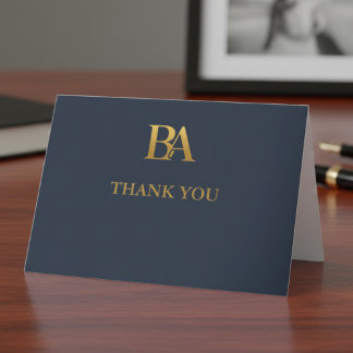 Elegant Navy Gold Law Firm Monogram Thank You Card