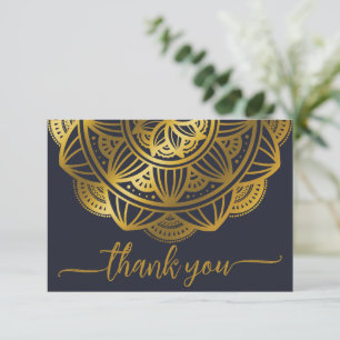 Elegant Navy Gold Mandala Thank you Card