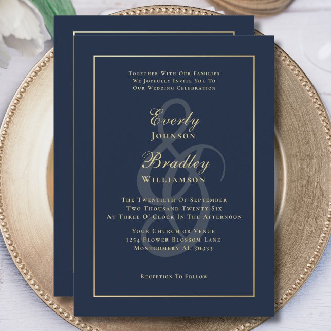 Elegant Navy Gold Minimal Photo QR Code Wedding Invitation (Creator Uploaded)
