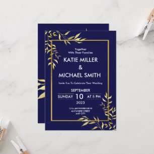 Elegant Navy & Gold Modern Wedding Invitation