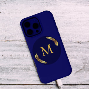 Elegant Navy + Gold Monogram Personalised  iPhone 16 Pro Max Case
