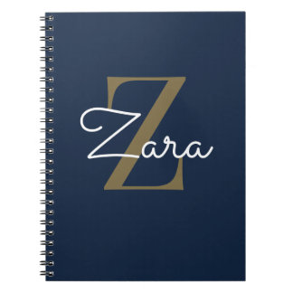 Elegant Navy & Gold Monogram Personalised Spiral Notebook