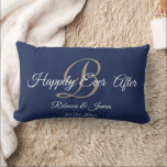 Elegant Navy Gold Monogrammed Happily Ever After Lumbar Cushion<br><div class="desc">Elegant Navy and Gold Name Monogrammed Happily Ever After Lumbar pillow</div>