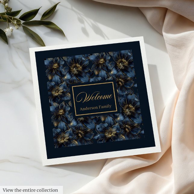 Elegant Navy Gold Napkins Custom Name Gift Idea (Elegant Navy Gold Napkins Custom Name Gift Idea)