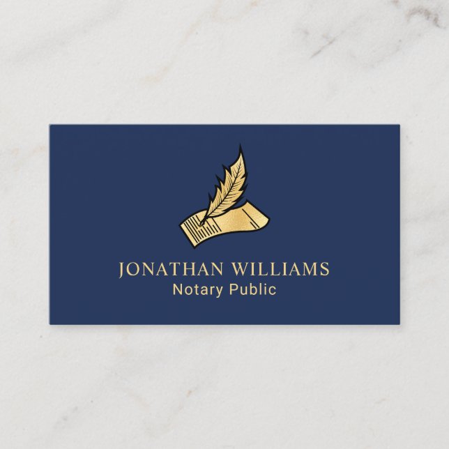 Elegant Navy & Gold Notary Public Business Card (Front)