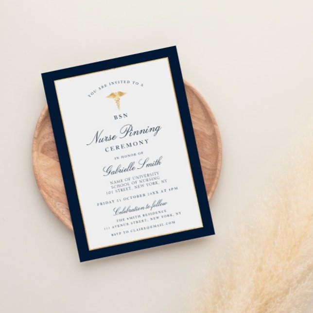 Elegant navy & gold nurse pinning ceremony invitation (Creator Uploaded)