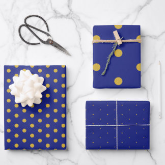 Elegant Navy Gold Polka Dot Gift Wrapping Paper