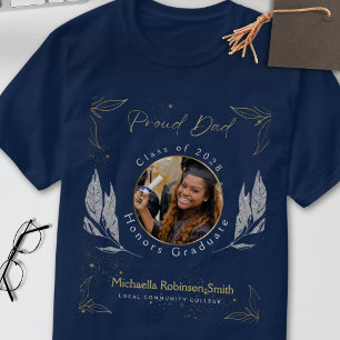 Elegant Navy Gold Proud Dad Graduation T-Shirt