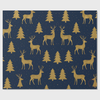Elegant Navy & Gold Reindeer Christmas Wrapping Pa Paper