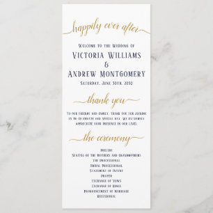 Elegant Navy Gold Script Minimal Wedding Ceremony Program