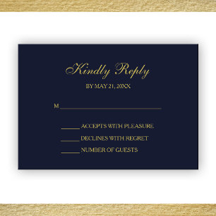 Elegant Navy & Gold Script RSVP Cards