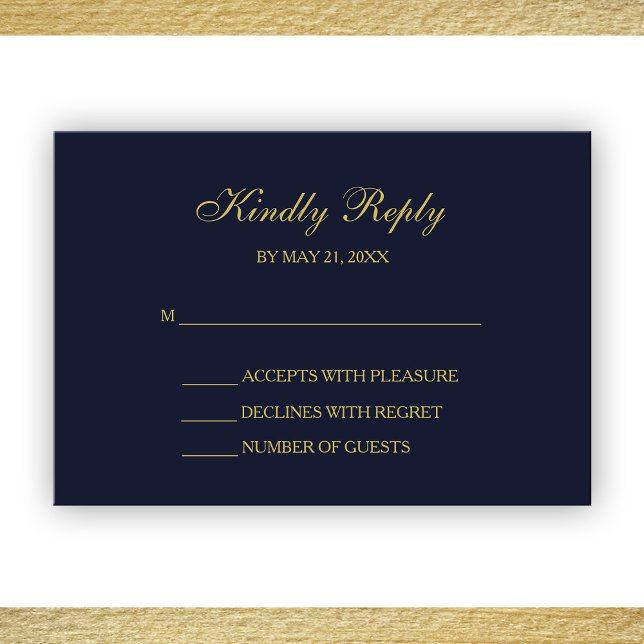 Elegant Navy & Gold Script RSVP Cards (Creator Uploaded)