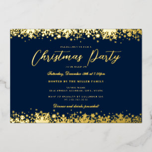 Elegant Navy Gold Snowflake Christmas Party