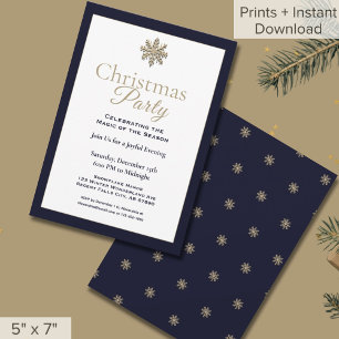 Elegant Navy Gold Snowflake Christmas Party  Invitation