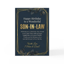 Elegant Navy Gold Son in Law Birthday Card