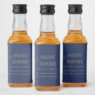 Elegant Navy & Gold the Night Before Wedding Liquor Bottle Label