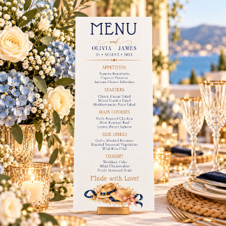 Elegant Navy Gold Vintage Wedding Buffet Menu