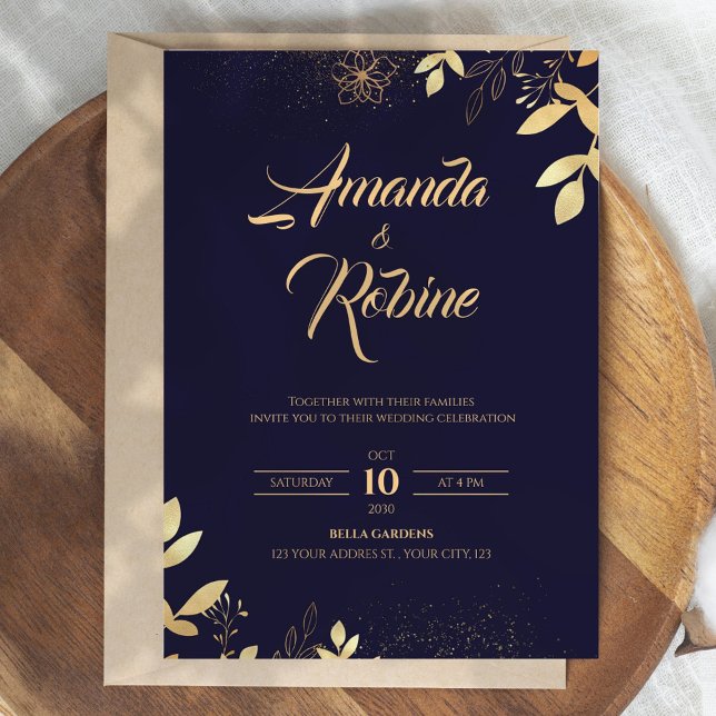 Elegant Navy & Gold Wedding Invitation (Creator Uploaded)