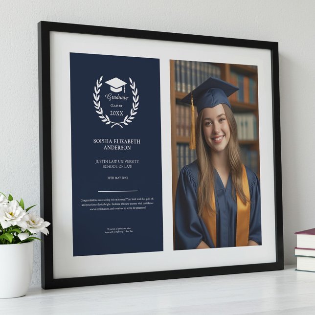 Elegant Navy Graduation Photo Achievement Frame Poster (Creator Uploaded)