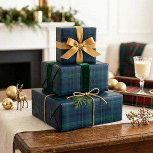 Elegant Navy Green Tartan Plaid Classic Christmas Wrapping Paper