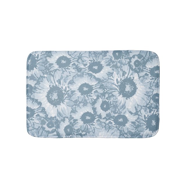 Elegant Navy Grey Floral Pattern Bath Mat (Front)