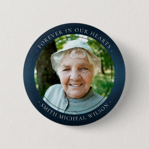 Elegant Navy Ink Blue Foil Sympathy Memorial Photo 6 Cm Round Badge