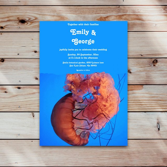 Elegant Navy Jellyfish Nautical Coastal Wedding Invitation (Creator Uploaded)